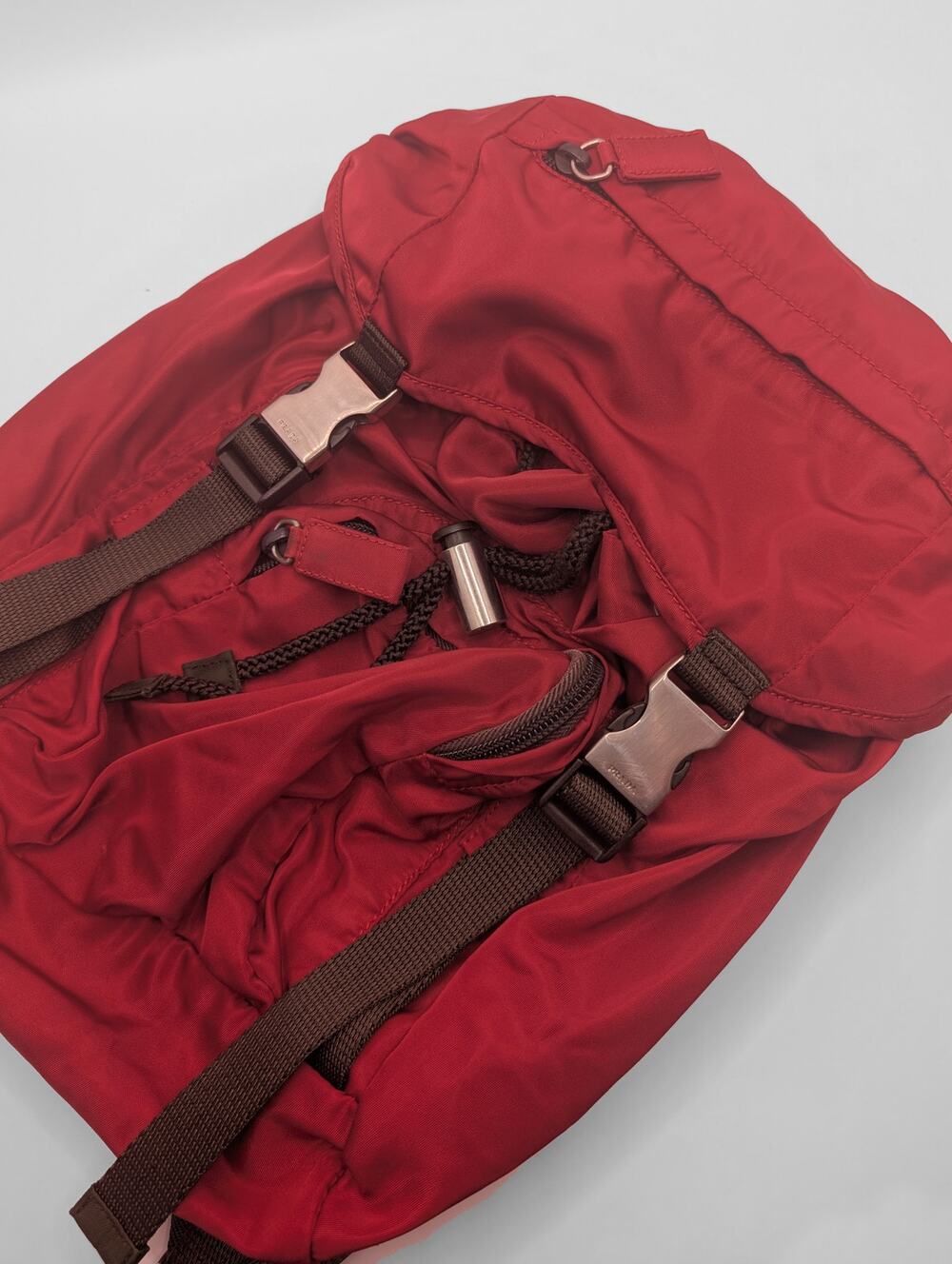 Authentic Prada Red Re-Nylon and Canvas Backpack with Dust Bag